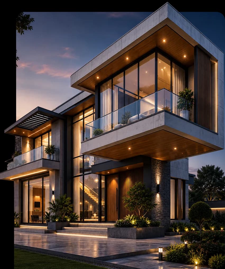 Modern construction project – a luxury residential building at dusk